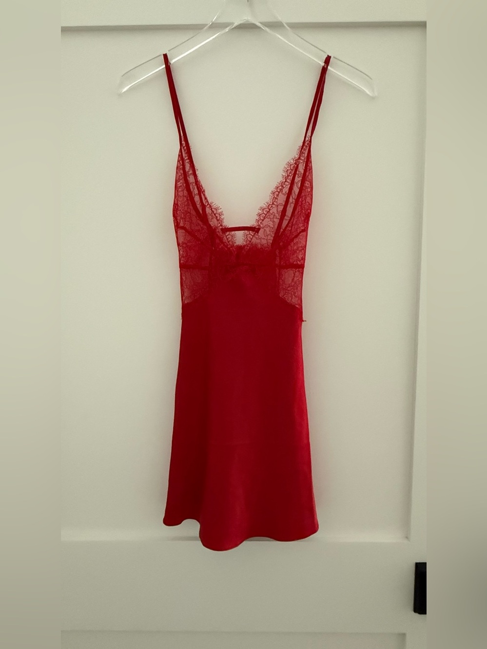 NWT Victoria’s Secret Red Lace Satin Chemise Slip Dress Lingerie